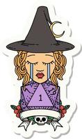 sticker of a crying human witch with natural one roll vector