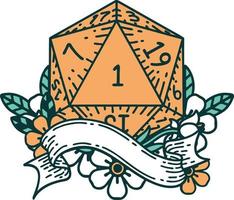 estilo de tatuaje retro natural uno d20 tirada de dados vector