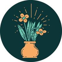 icon of a tattoo style flowers in vase vector