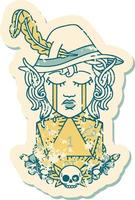 Retro Tattoo Style crying elf bard character with natural one D20 roll vector