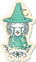 Retro Tattoo Style crying elf mage character with natural one dice roll vector