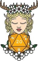 Retro Tattoo Style elf druid character with nautral twenty dice roll vector