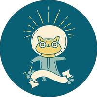 icon of a tattoo style cat in astronaut suit vector