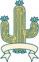 traditional tattoo with banner of a cactus vector