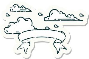 worn old sticker of a tattoo style floating clouds vector