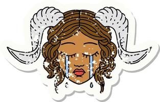 Retro Tattoo Style crying tiefling face vector