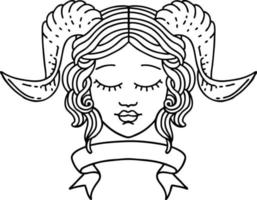 tiefling character face with scroll banner illustration vector