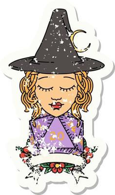human witch with natural twenty dice roll illustration