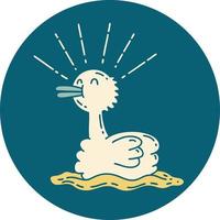 icon of a tattoo style swimming duck vector