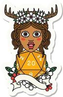 sticker of a human druid with natural twenty dice roll vector