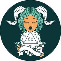 icon of tiefling with natural twenty dice roll vector