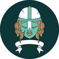 orc fighter character face with banner icon vector