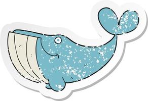 pegatina retro angustiada de una ballena feliz de dibujos animados vector