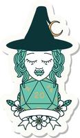 sticker of a half orc witch character with natural 20 dice roll vector