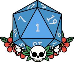 natural one dice roll with floral elements illustration vector