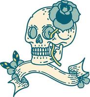 tattoo with banner of a skull and rose vector