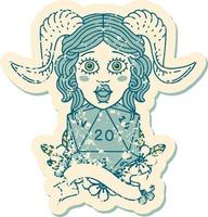 tiefling with natural twenty dice roll illustration vector