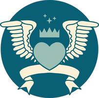 icon with banner of a heart with wings vector