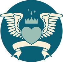 icon with banner of a heart with wings vector