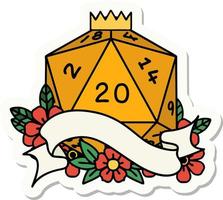 natural twenty D20 dice roll sticker vector