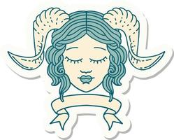 tiefling character face with scroll banner sticker vector