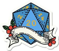 natural twenty D20 dice roll sticker vector