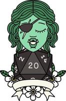 half orc rogue character with natural twenty dice roll illustration vector