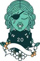 half orc rogue with natural twenty dice roll illustration vector