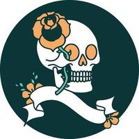 icon with banner of a skull and rose vector