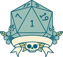 natural one d20 dice roll illustration vector