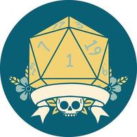 natural one d20 dice roll illustration vector