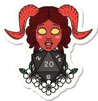 tiefling with natural twenty dice roll sticker vector