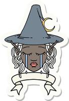 crying elf mage character face wiht banner sticker vector