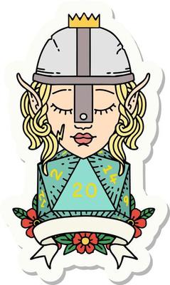 elf fighter with natural 20 dice roll sticker