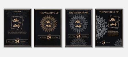 tarjeta de invitación de oro de mandala de boda de lujo vector