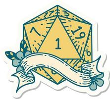 natural one d20 dice roll sticker vector