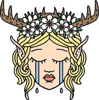 crying elf druid character face illustration vector