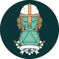 half orc fighter with natural twenty dice roll icon vector