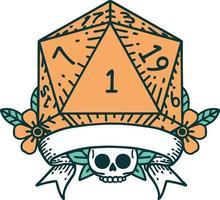 natural one d20 dice roll illustration vector