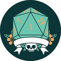 natural one d20 dice roll icon vector