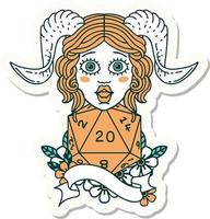 tiefling with natural twenty dice roll sticker vector