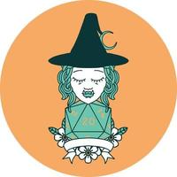 half orc witch character with natural 20 dice roll icon vector