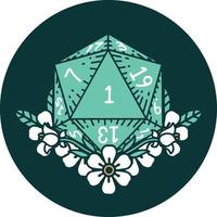 natural one dice roll with floral elements icon vector