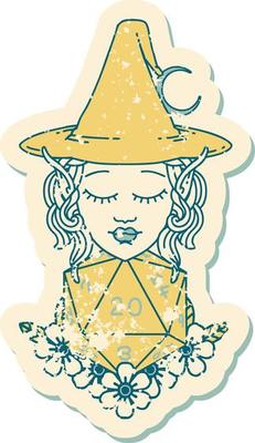 elf mage character with natural twenty dice roll illustration