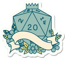 natural twenty D20 dice roll sticker vector