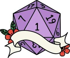 natural one d20 dice roll illustration vector