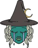 crying half orc witch character face illustration vector