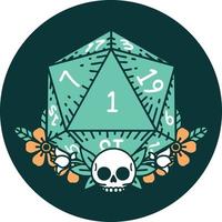 natural one dice roll with floral elements icon vector