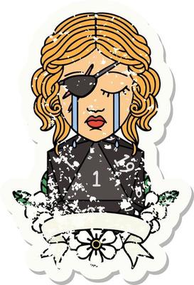 crying human rogue with natural one roll illustration