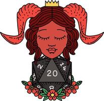 tiefling with natural twenty d20 dice roll illustration vector